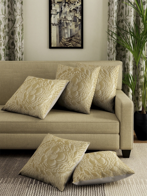 

DREAM WEAVERZ Champagne Set of 5 Floral Square Cushion Covers