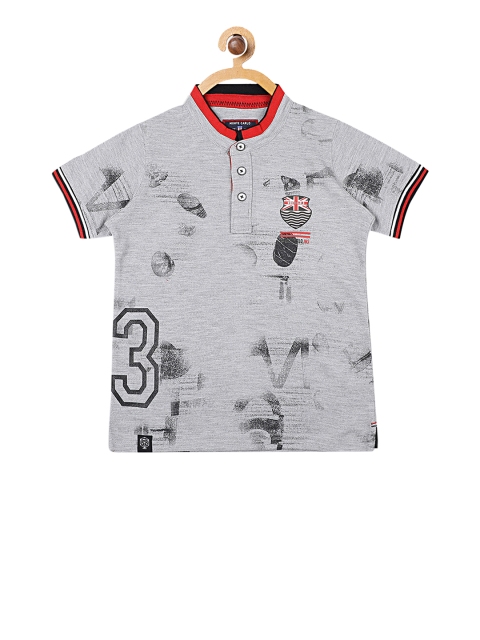 

Monte Carlo Boys Grey Printed Mandarin Collar T-shirt