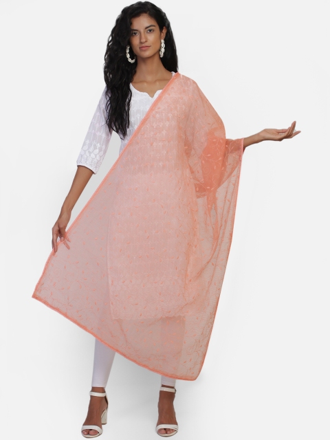 

amraoo Peach-Coloured Embroidered Dupatta