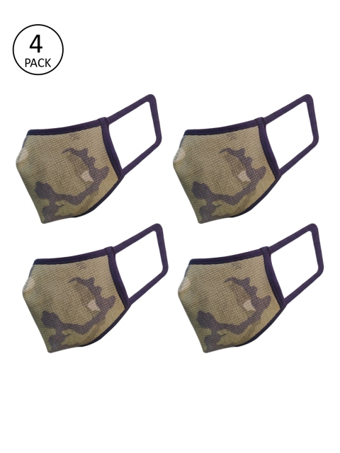 

nestroots Unisex 4 Pcs Camouflage Printed 2-Ply Anti-Pollution Reusable Cloth Masks, Olive