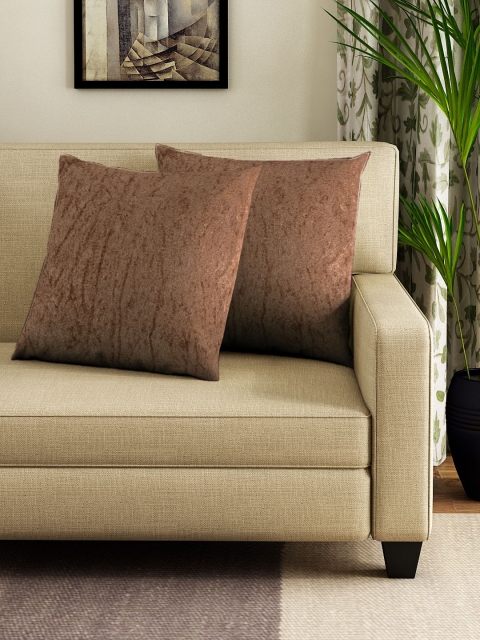 

DREAM WEAVERZ Camel Brown Set of 2 Solid Square Cushion Covers