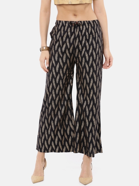

GOLDSTROMS Women Black & Gold-Toned Printed Straight Palazzos