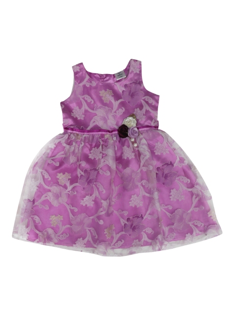 

Doodle Girls Purple Floral & Off White Printed Fit and Flare Dress