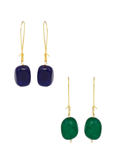 

DUGRISTYLE Gold-Toned & Green Geometric Drop Earrings