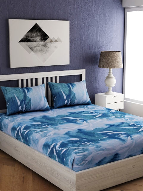 

EverHOME Blue Floral 300 TC Cotton 1 King Bedsheet with 2 Pillow Covers