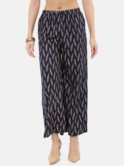 

GOLDSTROMS Women Navy Blue & Beige Printed Straight Palazzos