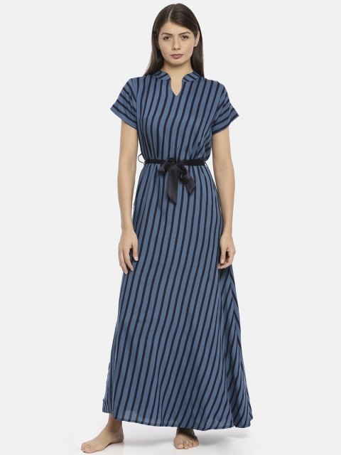 

GOLDSTROMS Women Blue & Black Striped Nightdress
