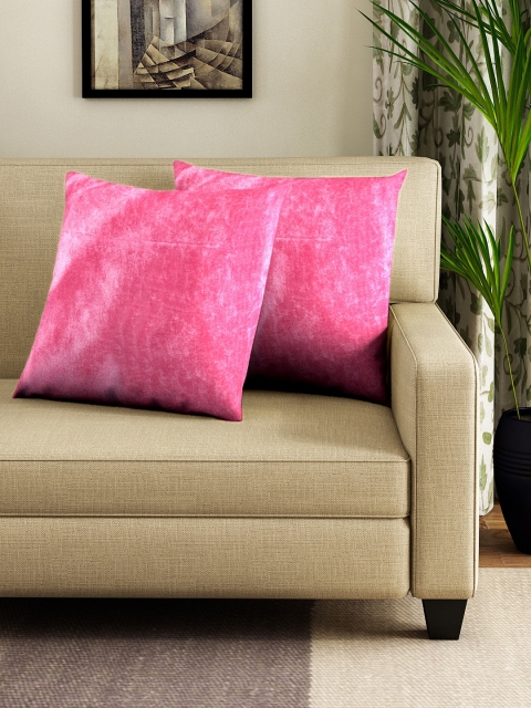 

DREAM WEAVERZ Pink Set of 2 Solid Square Velvet Cushion Covers