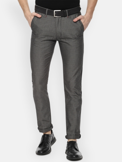 

V Dot Men Grey Slim Fit Self Design Formal Trousers