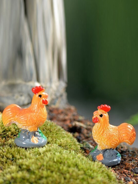 

TAYHAA Set of 12 range Toy Cock Garden Dcor Showpiece, Orange