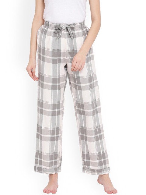 

Oxolloxo Women Beige & Grey Checked Lounge Pants