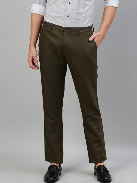 

RARE RABBIT Men Olive Green Regular Fit Solid Regular Trousers