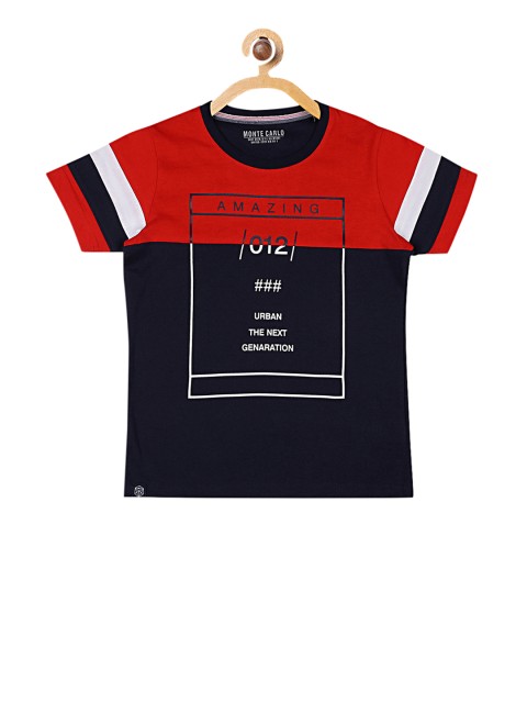 

Monte Carlo Boys Red & Black Colourblocked Round Neck T-shirt
