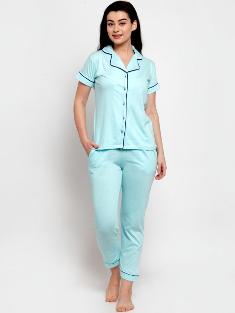 

Secret Wish Women Turquoise Blue Solid Night Suit