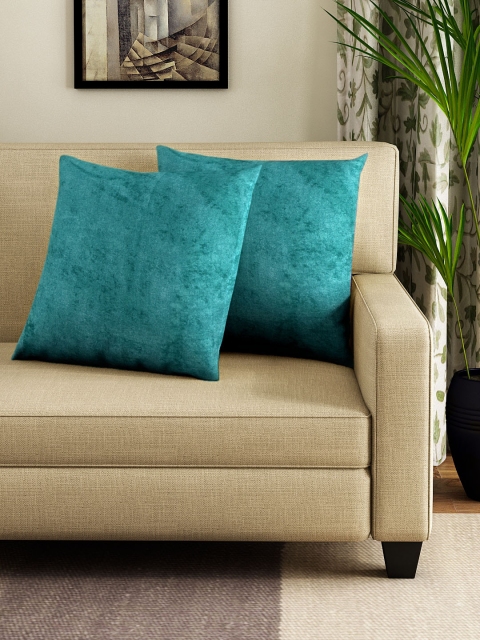 

DREAM WEAVERZ Turquoise Blue Set of 2 Solid Square Cushion Covers