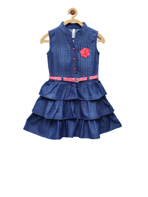 

StyleStone Girls Blue Solid Denim Fit and Flare Dress