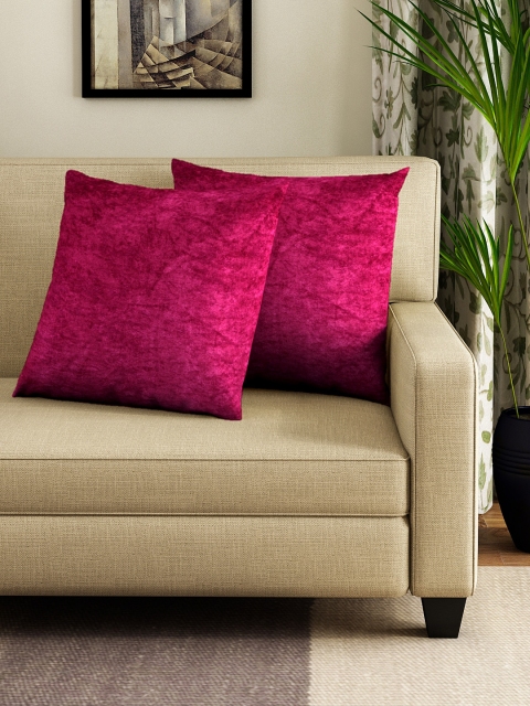 DREAM WEAVERZ Pink Set of 2 Solid Square Cushion Covers