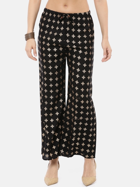 

GOLDSTROMS Women Black & Gold-Toned Printed Straight Palazzos