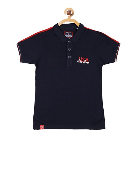 

Monte Carlo Boys Navy Blue Solid Polo Collar T-shirt