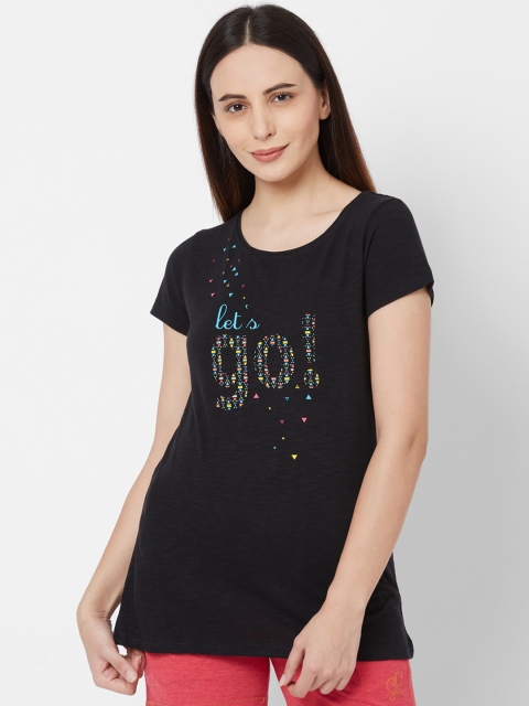 

Sweet Dreams Women Black Printed Round Neck T-shirt