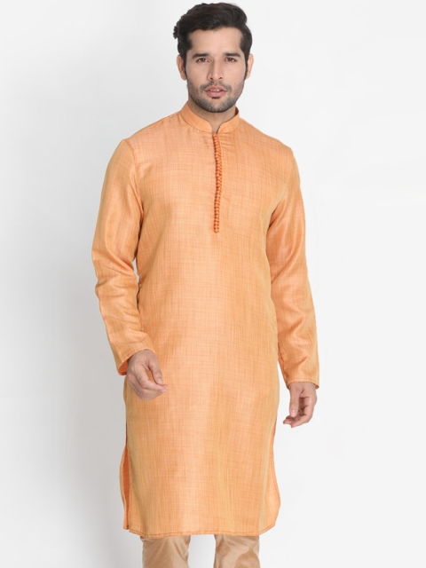 

VASTRAMAY Men Peach-Coloured Solid Straight Kurta