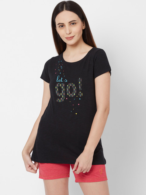 

Sweet Dreams Women Black Printed Round Neck T-shirt