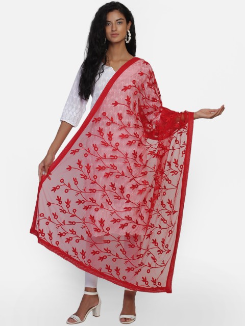 

amraoo Red Embroidered Dupatta