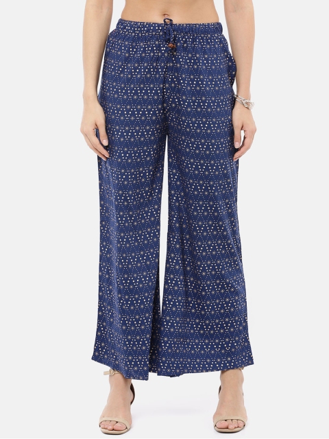 

GOLDSTROMS Women Navy Blue & Beige Printed Straight Palazzos