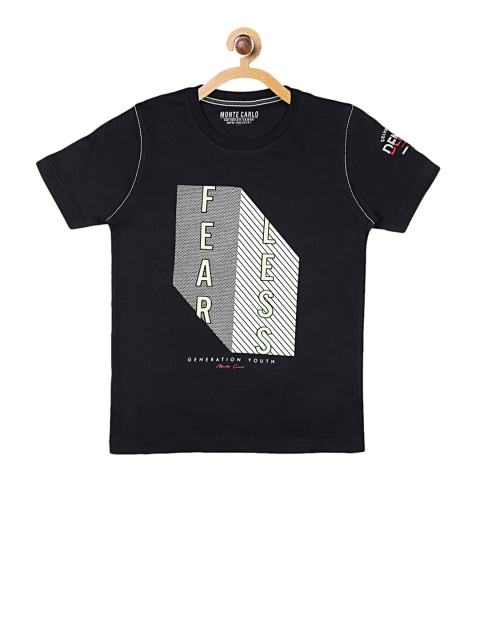 Monte Carlo Boys Black Printed Round Neck T-shirt