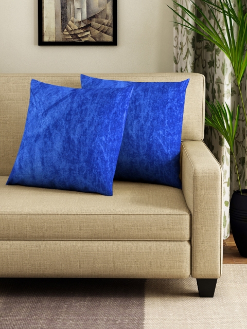 

DREAM WEAVERZ Blue Set of 2 Solid Square Cushion Covers