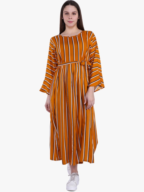 

MomToBe Women Rust Orange Striped Maternity Fit and Flare Dress