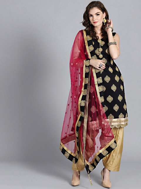 

Chhabra 555 Women Black & Gold Printed Kurti with Patiala & Dupatta