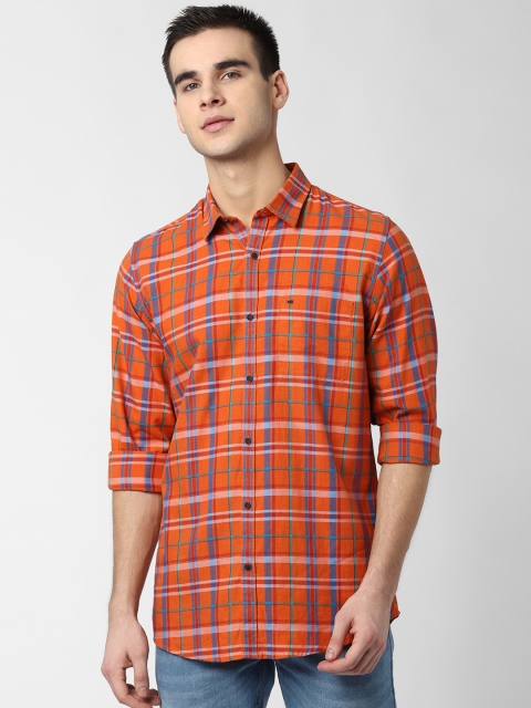 

Peter England Casuals Men Orange & Blue Slim Fit Checked Casual Shirt