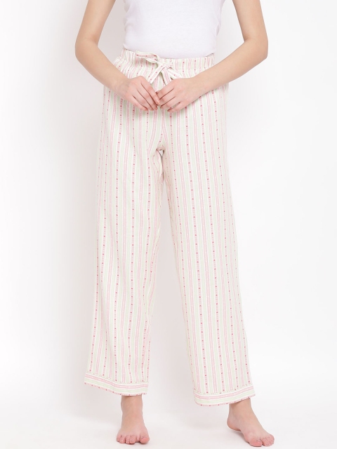 

Oxolloxo Women Beige & Pink Striped Shine Pearl Lounge Pants