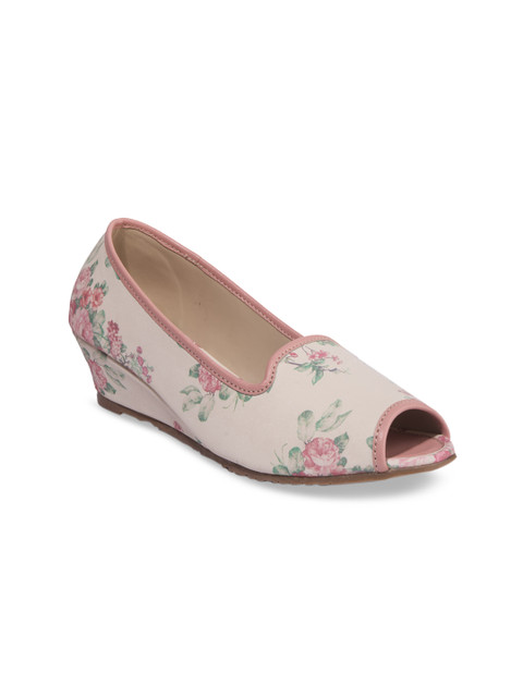 

Khadims Women White & Pink Printed Peep Toes Wedges
