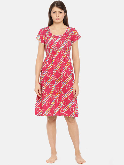 

GOLDSTROMS Pink Bandhani Printed Nightdress
