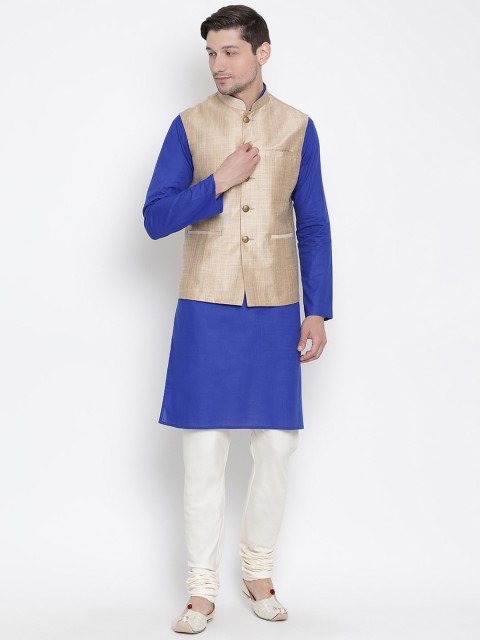 

VASTRAMAY Men Blue & Beige Solid Made To Measure Kurta Set
