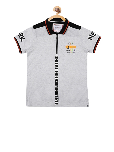 

Monte Carlo Boys Grey Melange Printed Polo Collar T-shirt