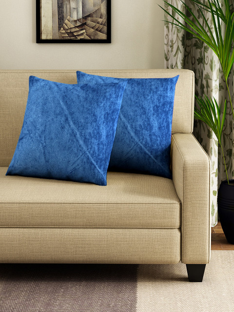 

DREAM WEAVERZ Blue Set of 2 Solid Square Cushion Covers