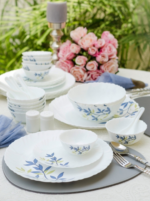 Laopala White & Blue Printed Silken Charm Opalware 20-Piece Dinner Set