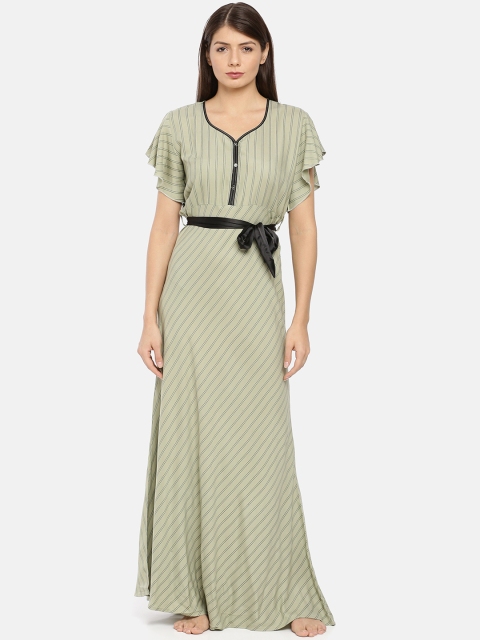 

GOLDSTROMS Women Green Striped Nightdress