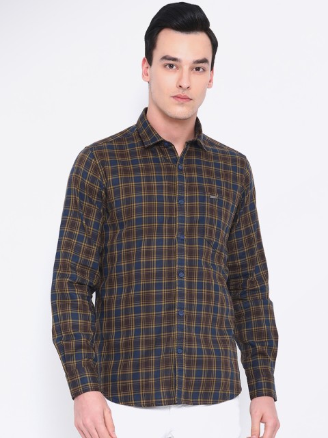 

Monte Carlo Men Brown & Blue Regular Fit Checked Casual Shirt