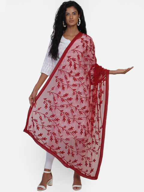

amraoo Maroon Embroidered Dupatta