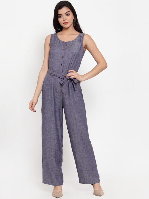 

Aujjessa Women Blue Self Design Basic Jumpsuit