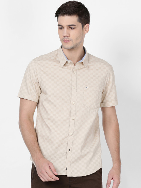 

t-base Men Beige Regular Fit Printed Casual Shirt