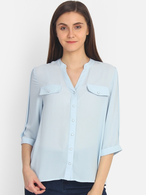 

COVER STORY Women Blue Solid Shirt Style Top