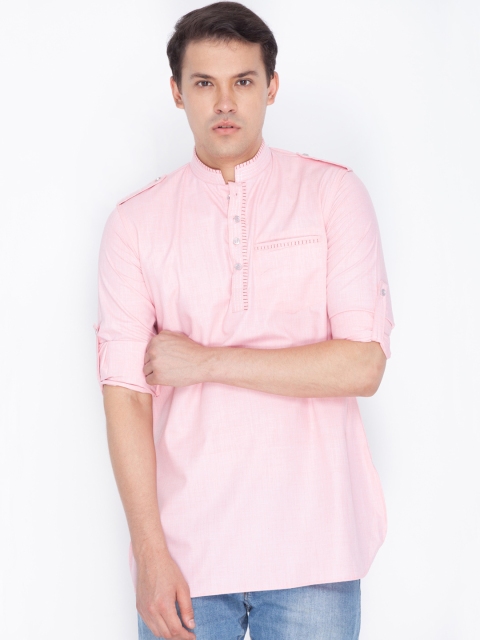

VASTRAMAY Men Pink Solid Straight Kurta