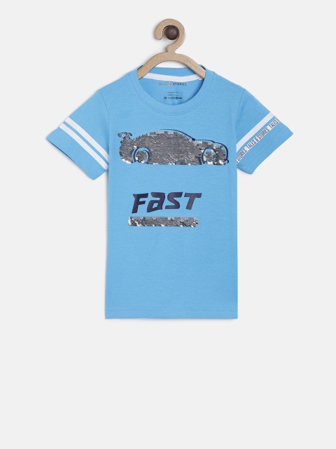 

TALES & STORIES Boys Blue Flip Sequinned Round Neck T-shirt