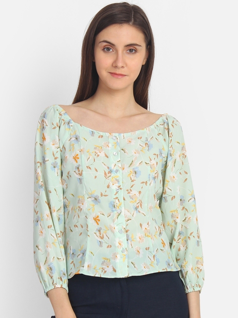 

COVER STORY Women Green Floral Printed Top