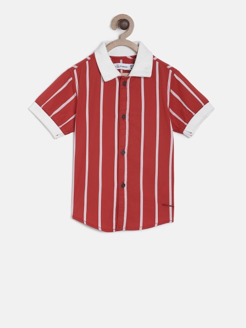 

TALES & STORIES Boys Red Regular Fit Striped Casual Shirt